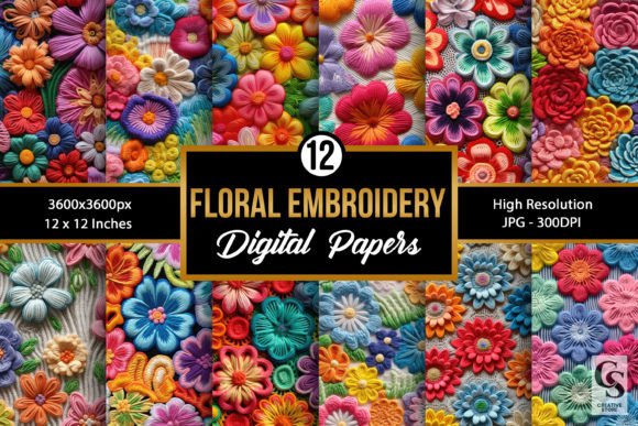 Review: Colorful Embroidery Flower Digital Paper