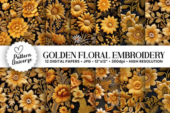 Reviewing Gold Flowers Embroidery Digital Papers