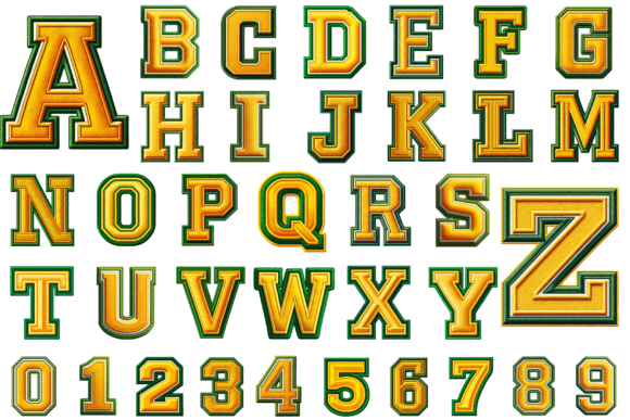 Varsity Yellow Green Embroidery Alphabet Review